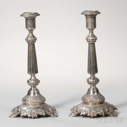 Pair of Polish Silver-plated Candlesticks