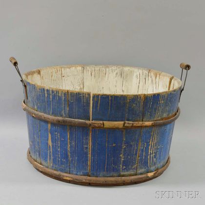 Blue-painted Stave-constructed Pine Bucket