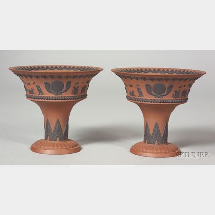 Pair of Wedgwood Egyptian Decorated Rosso Antico Vases