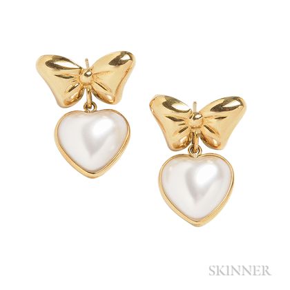 18kt Gold and Mabe Pearl Heart Earrings