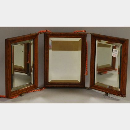 Small Late Victorian Oak Three-part Folding Mirror with Beveled Glass. Estimate $75-100