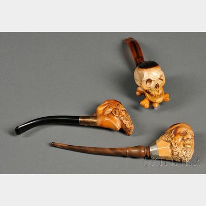Three Carved Meerschaum Pipes