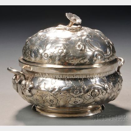 Large Sterling Silver Repousse Covered Sugar Bowl