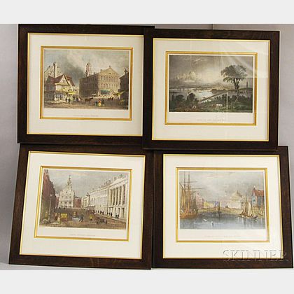 Four Framed Bartlett Engravings of Boston
