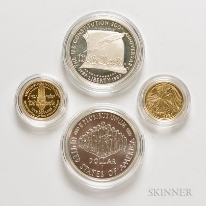 1987 U.S. Constitution Commemorative Gold and Silver Four-coin Set.