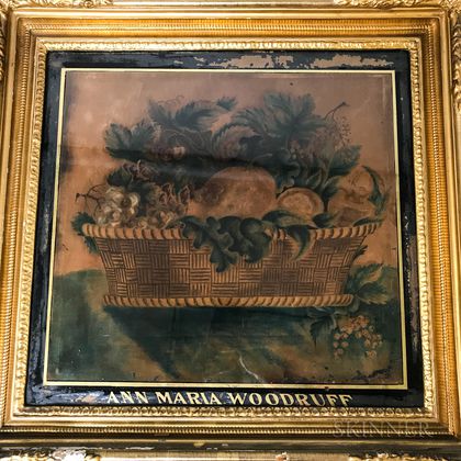 Framed Watercolor on Velvet Theorem of a Basket of Fruit