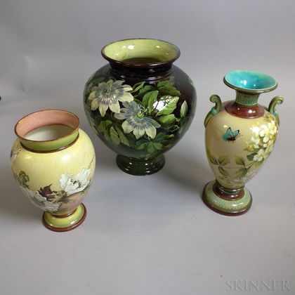 Three Floral-decorated Doulton Vases