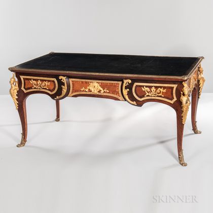 Louis XV-style Ormolu-mounted Tulipwood- and Kingwood-veneered Bureau Plat