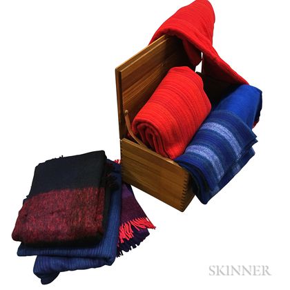 Sallin Teak Blanket Box and Eight Scandinavian Blankets