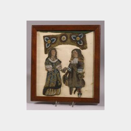 Framed William and Mary Beaded Stumpwork Figures