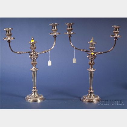Pair of Sheffield Plate Two Light Convertible Candelabra