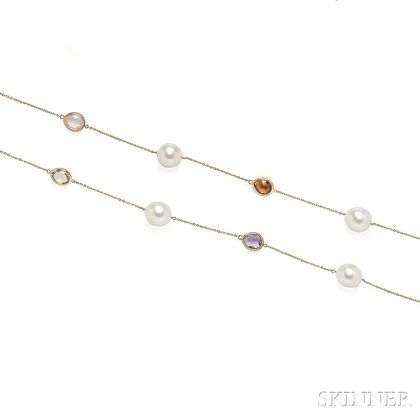 14kt Gold, South Sea Pearl, and Gemstone Longchain