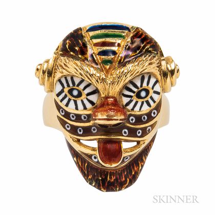 18kt Gold and Enamel Mardi Gras Mask Ring