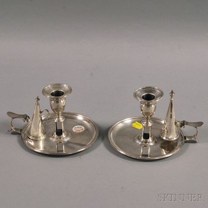 Pair of English Silver Chambersticks with Snuffers