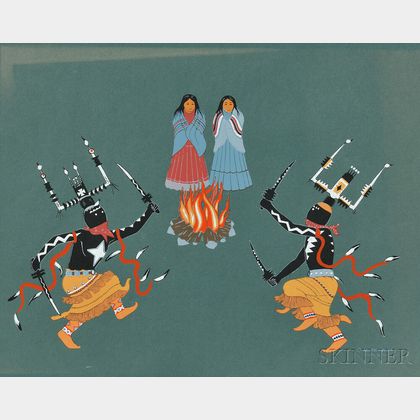 Allan Houser (American, 1914-1994) Apache Gaan Dancing Figures Around a Fire