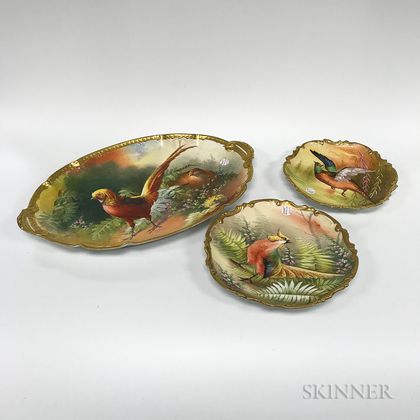 Three Limoges Hand-painted Porcelain Dishes with Game Birds