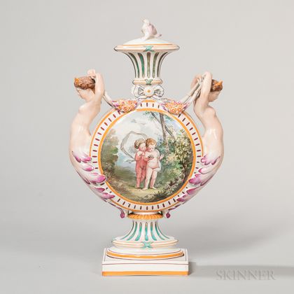 Wedgwood Hand-painted Queen's Ware Vase and Cover