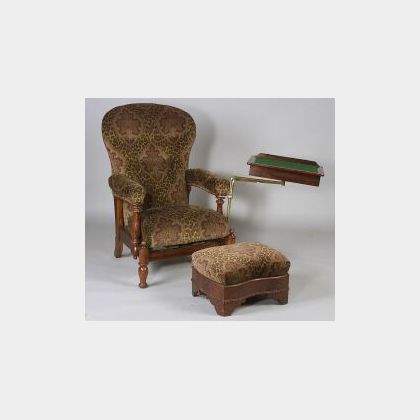 Victorian Rosewood Writing Chair and Associated Footstool
