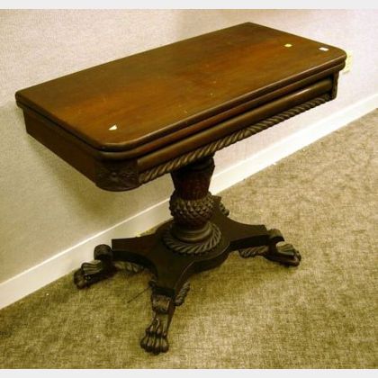 Classical Carved Mahogany Pedestal-base Card Table. 