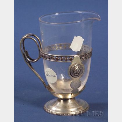 Medallion Pattern Silver Plate and Steuben Colorless Glass Milk Jug
