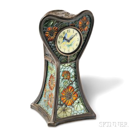 Art Nouveau Plique-a-Jour Enamel Table Clock, Eugene Feuillatre