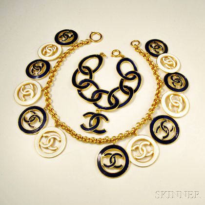 Enameled Chanel Bracelet and Necklace