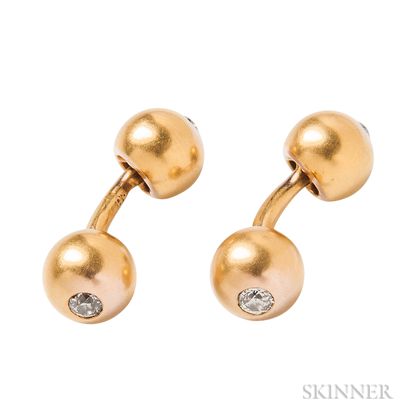 Antique 14kt Gold and Diamond Cuff Links, Shreve & Co.