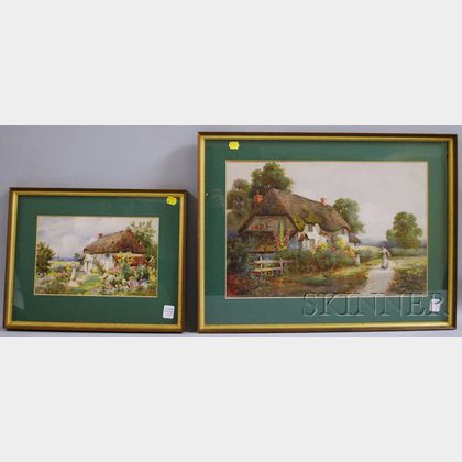 Thomas Noëlsmith (British, d. 1900) Lot of Two Framed Watercolors: Cottage Garden in Summer
