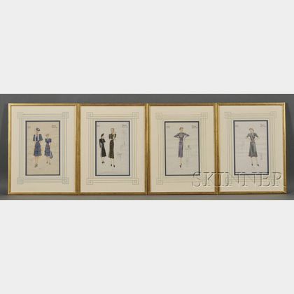 Lot of Four Framed Fashion Plates, 