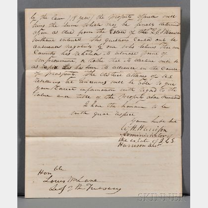 Harrison, William Henry (1773-1841) Autograph Letter Signed, 19 November 1832.
