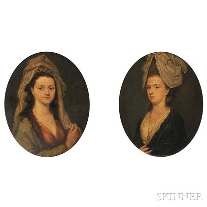 British School, Late 18th Century Pair of Bust Portrait Studies of Young Women