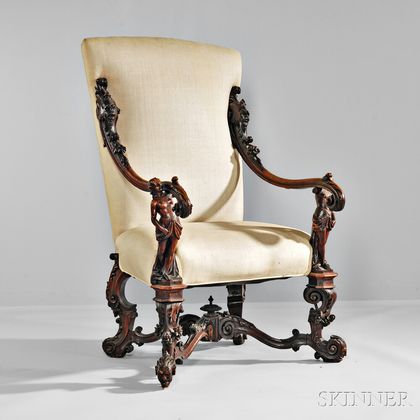Venetian Baroque-style Carved Walnut Armchair
