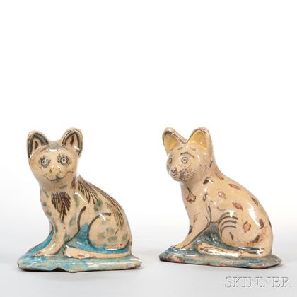 Pair of Polychrome Pottery Cats