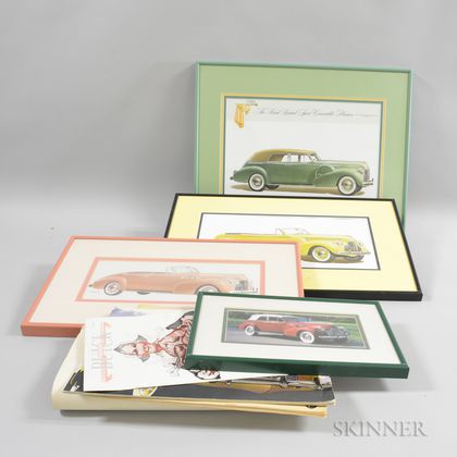 Three Framed 1940 Buick Phaeton Prints and a Photograph, and Five 1940s Pamphlets. Estimate $20-200