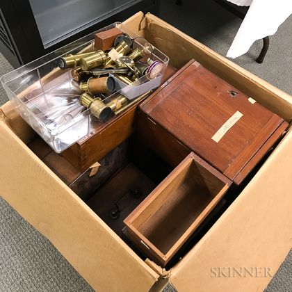 Collection of Microscope Parts and Boxes