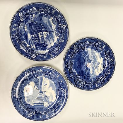 Eight Wedgwood Blue Transfer-decorated Ceramic Plates