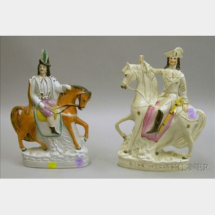 Two Staffordshire Pottery Figures of Gentlemen on Horseback