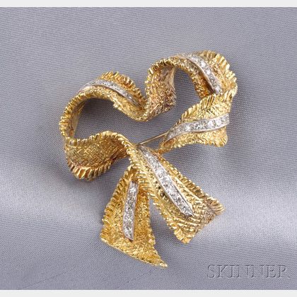 18kt Gold and Diamond Ribbon Brooch