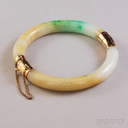 14kt Gold and Jade Hinged Bangle Bracelet