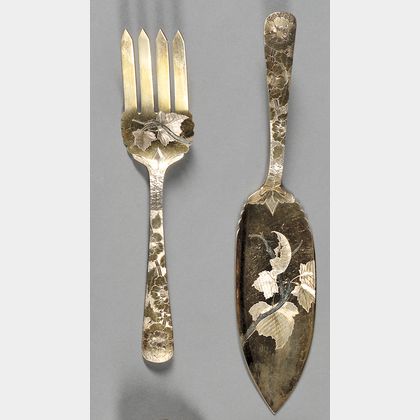 Pair of Parcel-gilt and Etched Sterling Fish Servers