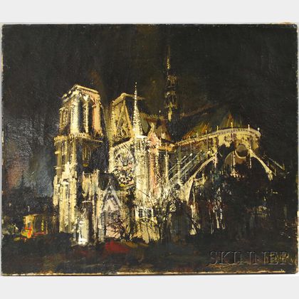 Olivier Foss (French, 1920-2002) Notre Dame at Night
