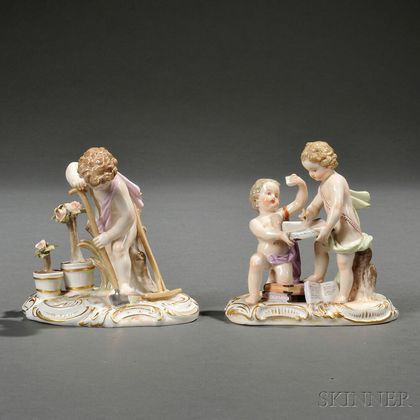 Two Meissen Porcelain Figures of Putti