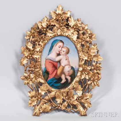 Continental Porcelain Oval Plaque of the Madonna and Child