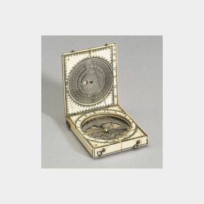 Ivory Azimuth Diptych Sundial by Bloud