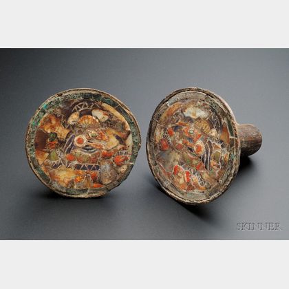 Pre-Columbian Wood and Shell Ear Ornaments