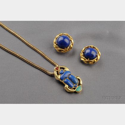 18kt Gold and Lapis Earclips, Cellino