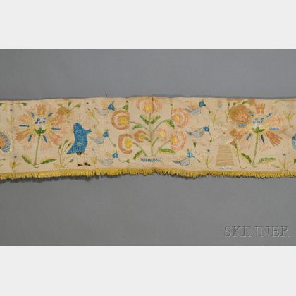 Silk on Linen Floral and Figural Embroidered Valance