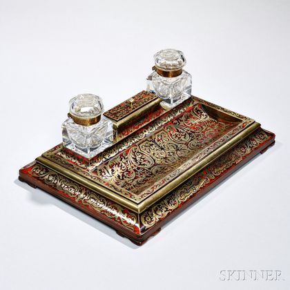 Boulle-type Desk Stand with Two Inkwells