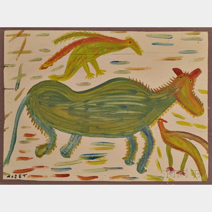 Mose Tolliver (American, 1919-2006) Japaneel Horse with a French Bird and a Singin' Bird