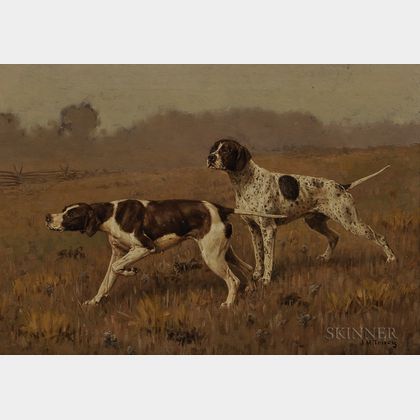 John Martin Tracy (American, 1843-1893) Two Hunting Dogs in a Landscape
